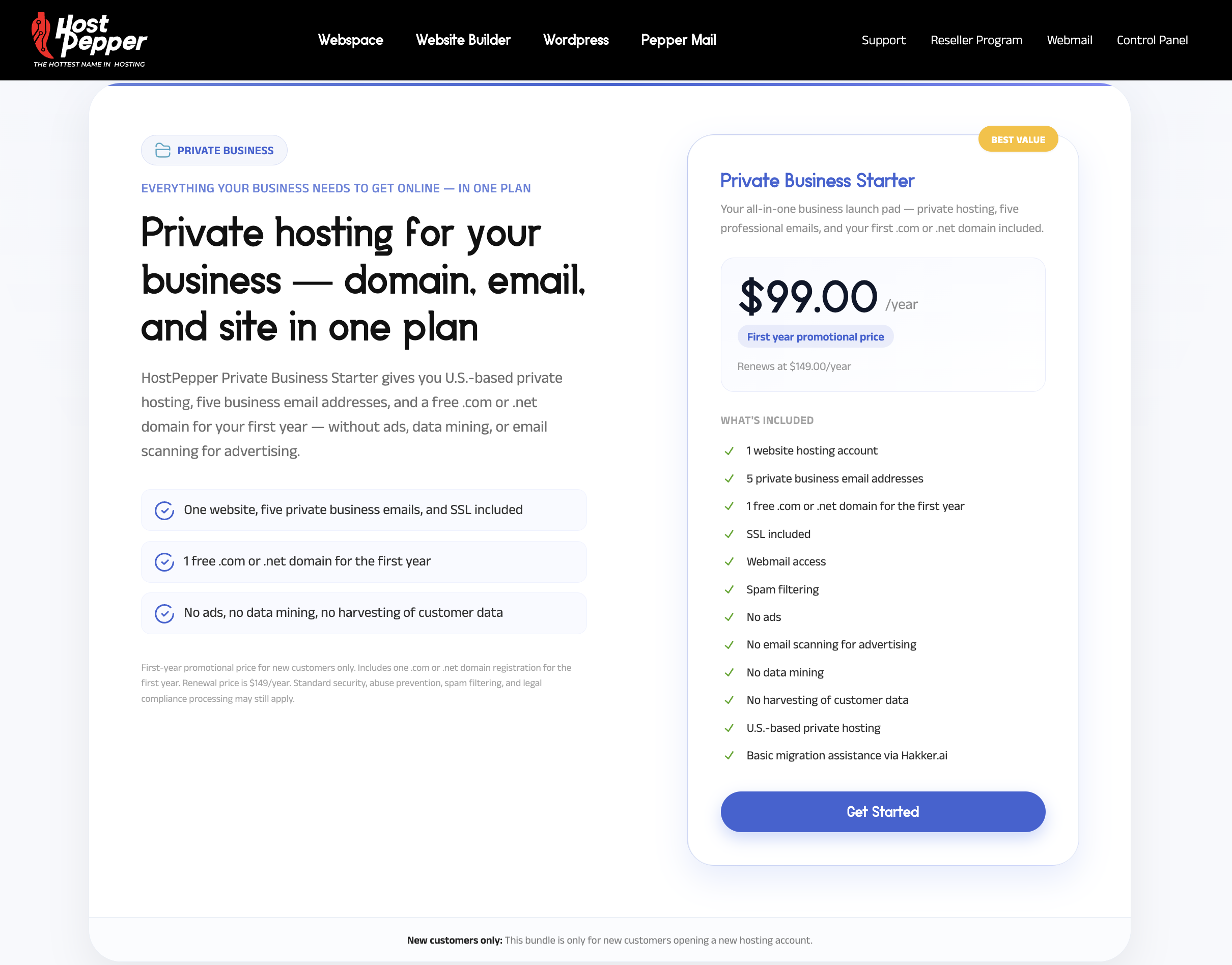 Hosting, email and a domain bought as one plan.
