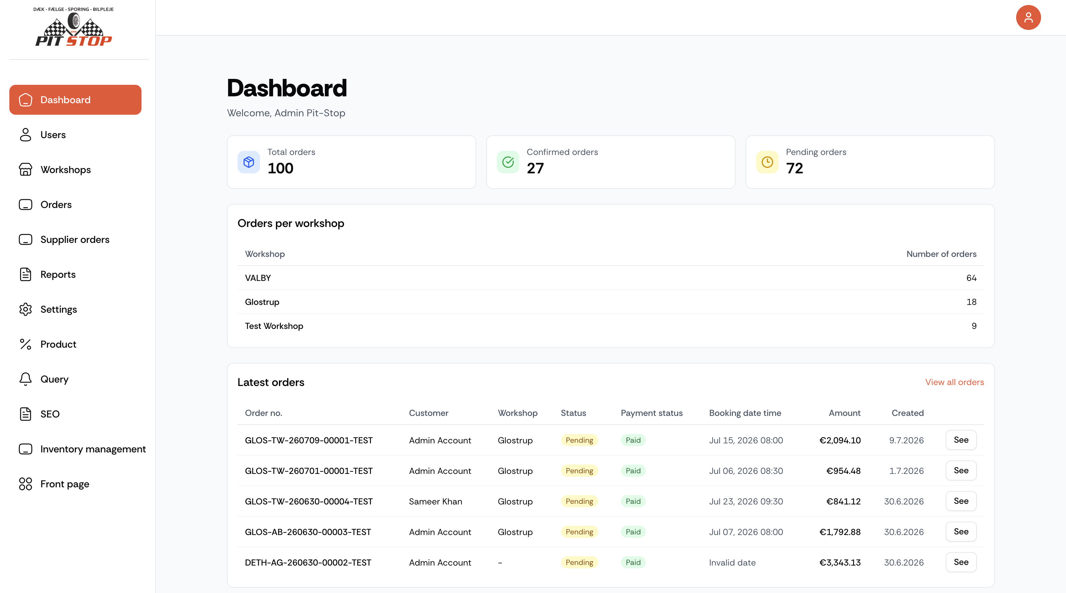 Admin panel. The same dashboard in English, for a team that works in both languages.